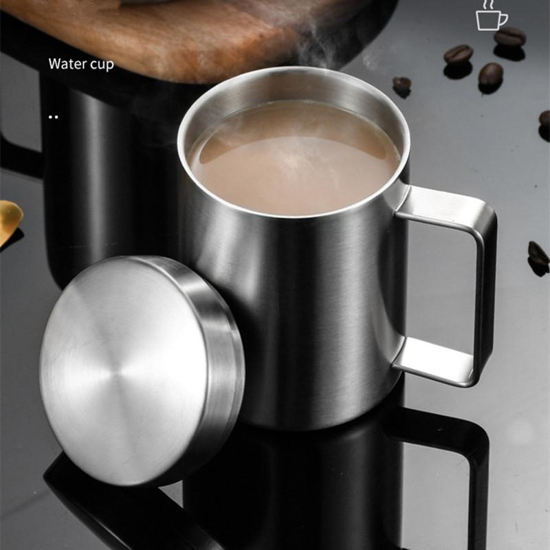 Кружка для кофе из нержавеющей стали 304 с двойными стенками, переносная, с изоляцией, не допускающая ожогов, круглая кофейная чашка для чая с молоком и ручкой