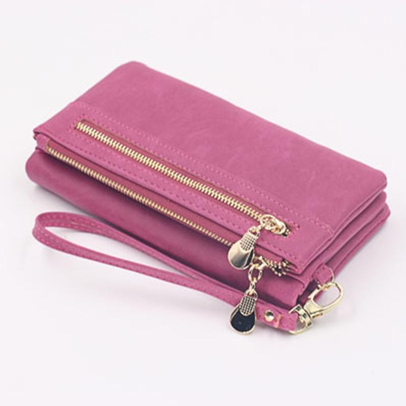 Women Fashion Wallets Dull Polish Leather Wallet Double Zipper Day Clutch Purse Wristlet Handbags