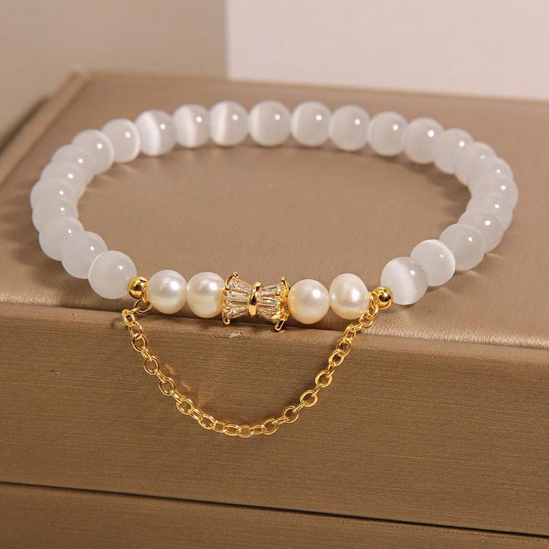 Moon River Cats Eye Strawberry Crystal Double Layer Bracelet Women