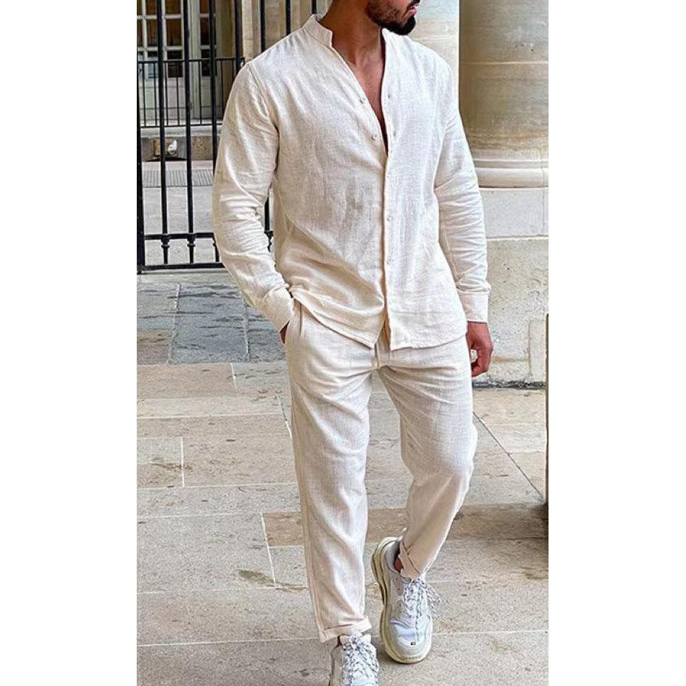 Повседневные комплекты из рубашки и брюк с длинным рукавом, мужские однотонные топы, футболки для отдыха, брюки, комплекты костюмов, модный спортивный костюм, мужской плюс размер