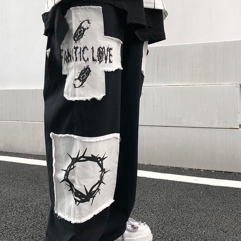 Брюки-карго большого размера, мужские весенне-осенние нашивки с героями мультфильмов, модные повседневные брюки High Street в стиле Харадзюку, уличная мужская одежда