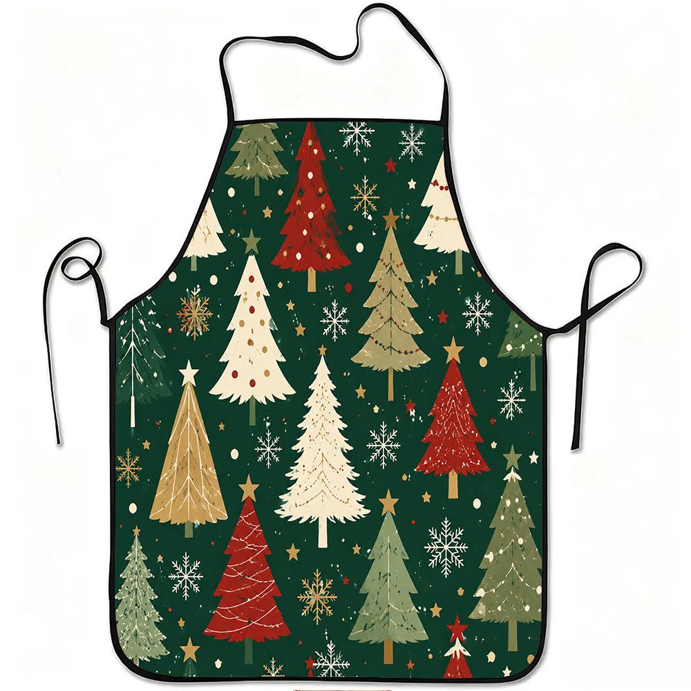 1pc Christmas Tree Pattern Apron, Durable and Easy to Clean, Adjustable Waistband, Polyester Material, for Kitchen Cooking, Gardening, Orchard Picking
