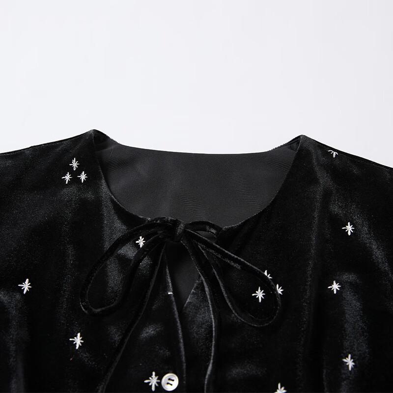 Elegant Black Velvet Embroidered Dress
