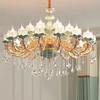 Стеклянные кристаллы для люстр Зеленые керамические люстры Цинковый сплав Золото Освещение гостиной Хрустальные люстры для столовой