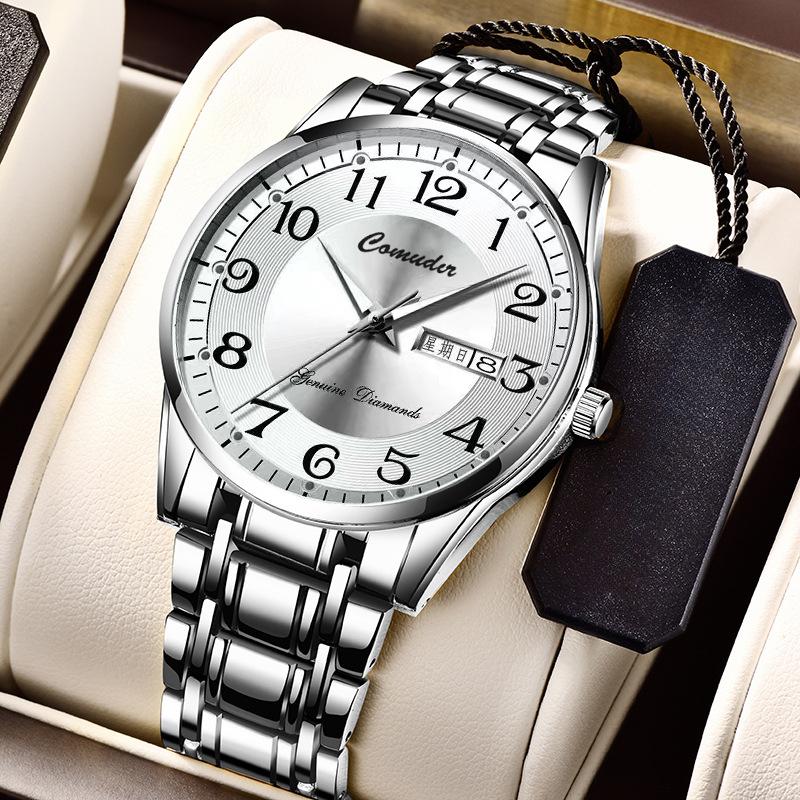 Trendy Men's Quartz Wristwatch Waterproof Dual Calendar Luminous Male Watch Daily Wear Outdoor Activities Business Occasions