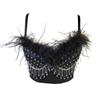 French Style Feather Strap Bralette Sexy Off Shoulder Party Tassel Bustier Women