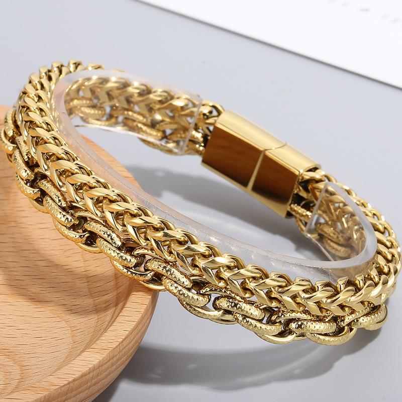Двухслойная цепочка шириной 12 мм, мужской браслет, мужской браслет золотого цвета из нержавеющей стали, металлический браслет на руку, ювелирные изделия дружбы
