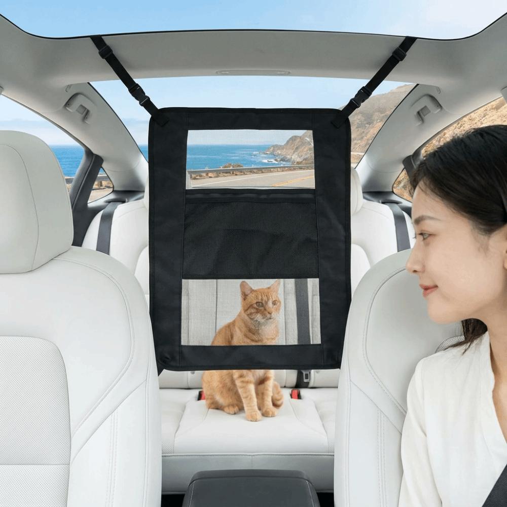 Adjustable Rear Seat Protective Railing Elastic Car Seat Storage Net Pet Restraint
