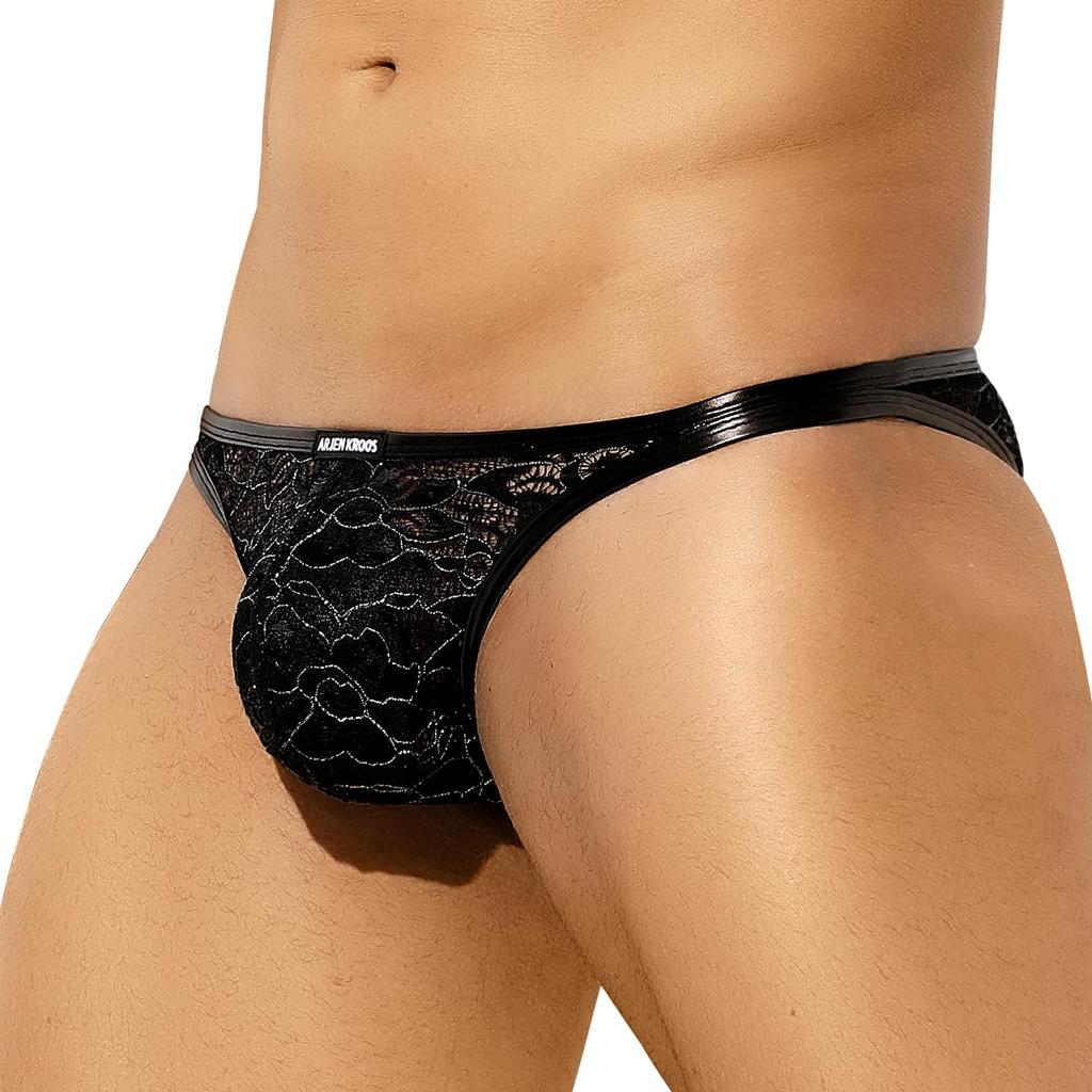 Мужские кружевные трусы Arjen Kroos, Сексуальное бикини, Прозрачный цветочный принт, Заниженная посадка, Дышащие, AK4043-Черный-1 шт., XXL