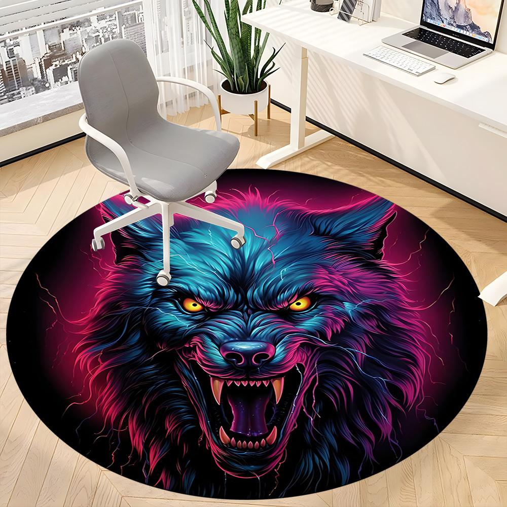 1pc Wolfpack Alpha Office Round Area Rug, Under Office Chairs Bedroom Living Room Home Decor, Room Deco