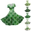 Ladies Princess Dress Sexy V-neck St. Patrick's Day Printed Waist Pulled Ruffle Short Sleeve Dress