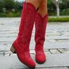 2025 New Vintage Embroidered V-Cut Boots for Women - Autumn & Winter Chunky Heel Mid-Calf Ankle Boots