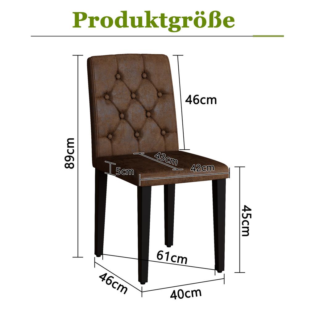 Set of 4 Dining Chairs in Retro Brown with Velour Look Made of Plastic Fabric, Black Metal Legs for Versatile Combination Options