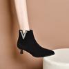 Pointed Short Boots Women's Autumn and Winter New Thin Heel Rhinestone Ankle Boots Black Sheepskin Cat and Women's Fashion Boots