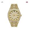 Men's Iced Out Watch 42mm Analog Quartz Watches with Rhinestone Inlay Zinc Alloy Bracelet Hip Hop Bling Luxury Wristwatch with Date Display
