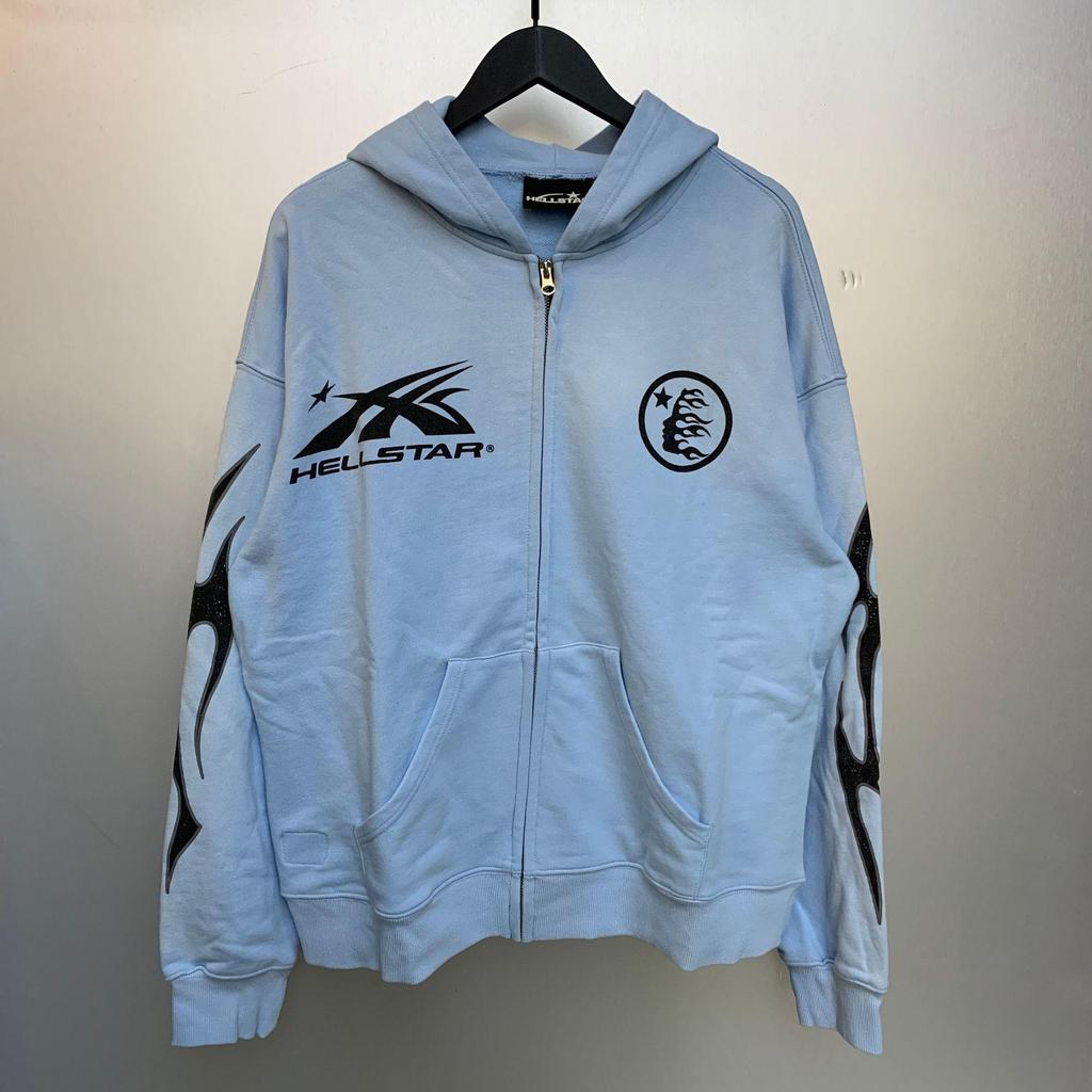 Hellstar Distressed Retro Loose Zipper Pure Cotton Hoodie - American Hip Hop Style