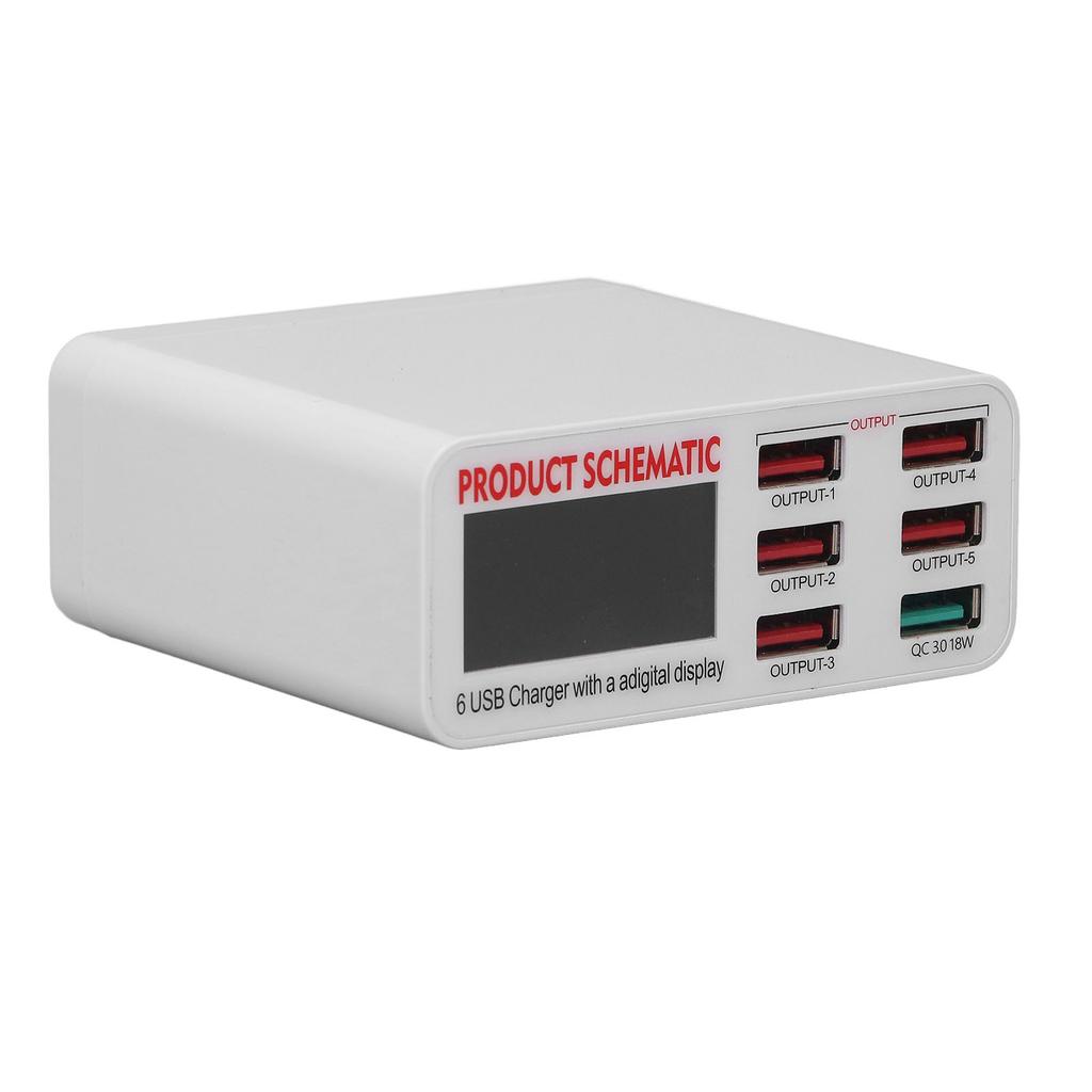 6 выходных портов USB зарядного блока с интеллектуальным цифровым дисплеем USB зарядная головка AC 110?240В