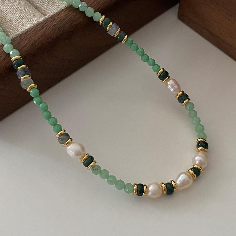 Зеленое ожерелье из пресноводного жемчуга Dongling с ограненным лицом и бусинами из проса, цепочка на шею, ювелирные изделия, цепочка на свитер для женщин