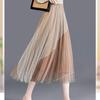Элегантная женская тюлевая юбка, корейская модная сетчатая белая трапециевидная женская плиссированная юбка, летняя высокая талия