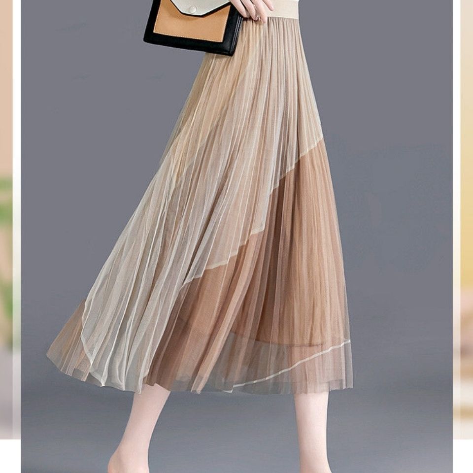 Элегантная женская тюлевая юбка, корейская модная сетчатая белая трапециевидная женская плиссированная юбка, летняя высокая талия