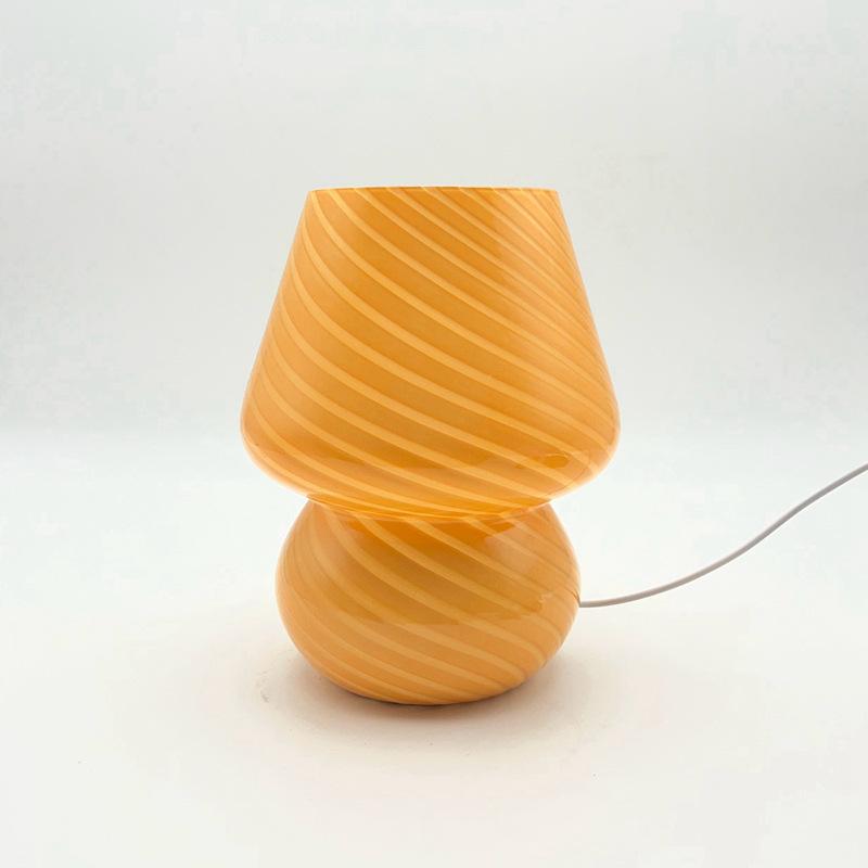 Стеклянная светодиодная настольная лампа для дома, прикроватные лампы для спальни, винтажная полосатая, симпатичная, полосатая, маленькая, декоративная лампа в виде гриба, рассеянный свет для гостиной