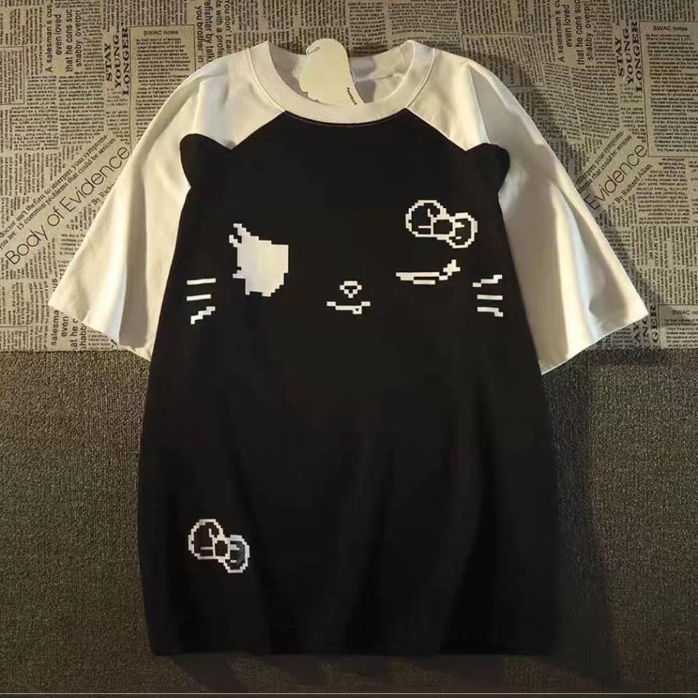 Футболка контрастного цвета Y2k Aesthetic Harajuku Vintage Skull Tops Women Kawaii Print Casual Loose Fairy Grunge Streetwear Tops