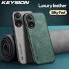KEYSION Luxury Leather Case for OPPO A78 4G A78 A98 5G Silicone+PC Soft Shockproof Phone Back Cover for OPPO A98 5G A78 4G
