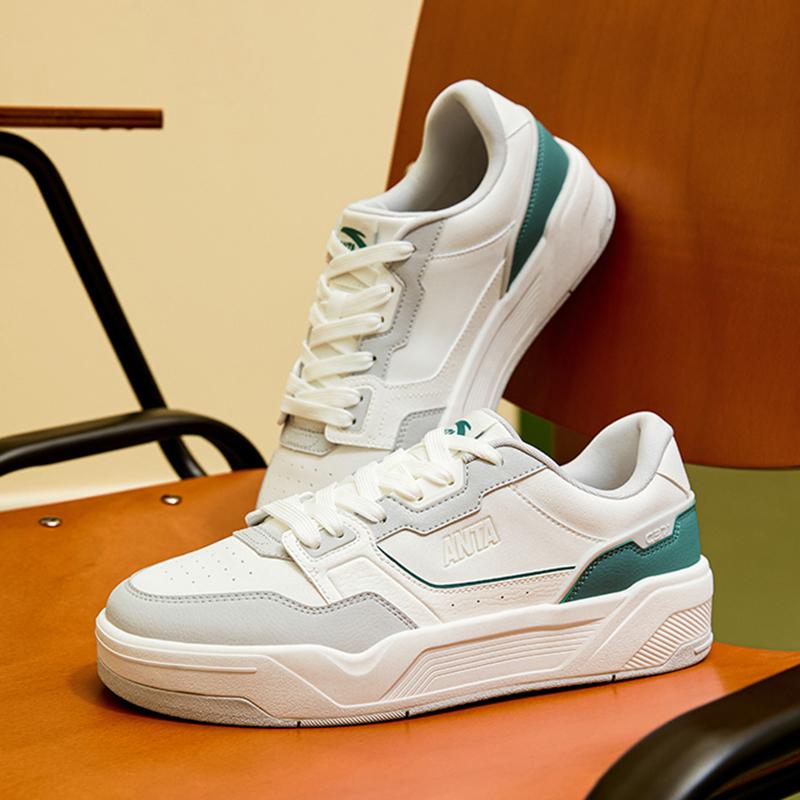 Anta C37 Series Soft Sole Comfortable Casual Simple Wear-Resistant Increased Height Low-Top Skate Shoes Men Sneakers White Gray Green 112538022-4