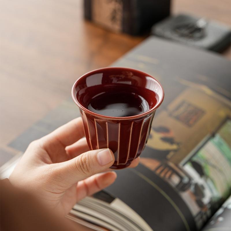 Premium Elegant Vintage Ru Kiln Reactive Glaze Ceramic Tea Cup Master Tasting Bowl Gift Box Set for Home Office Corporate Events