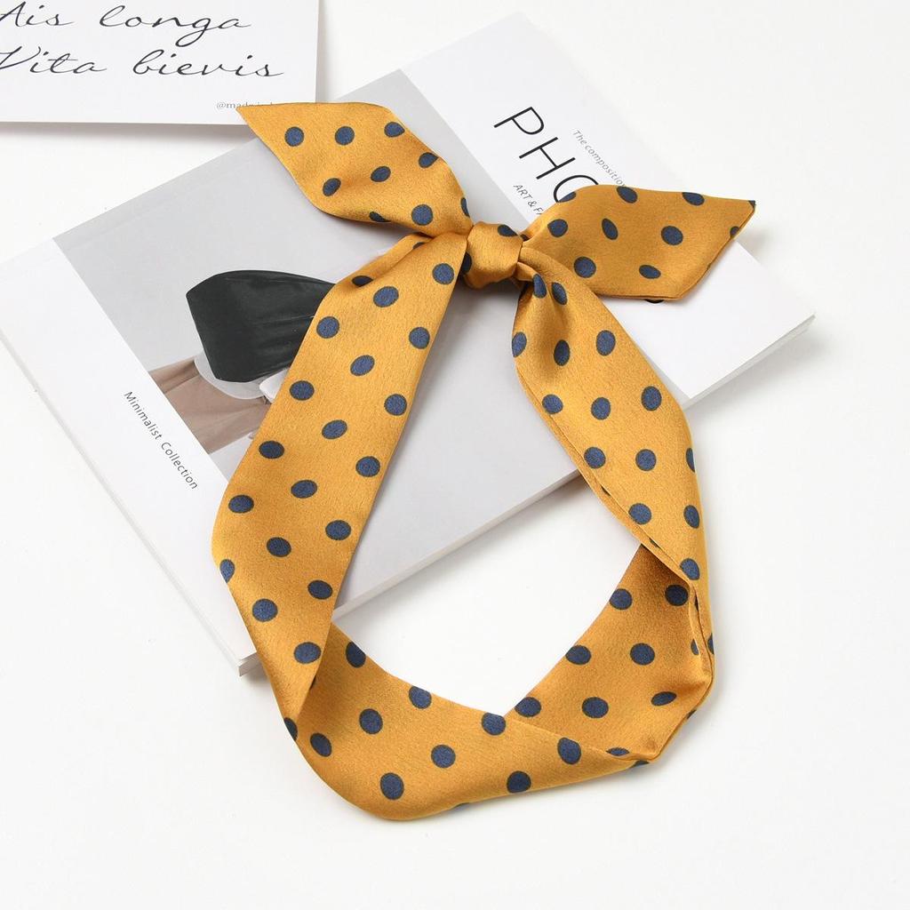Retro Polka Dot Silk Scarf for Women - Elegant Narrow French Style Tie, Versatile Headband or Bag Ribbon