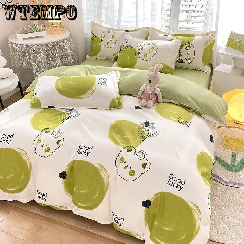WTEMPO Комплект постельного белья Four Seasons из смеси хлопка, благоприятной для кожи, из четырех частей, простыни с принтом, комплект стеганого одеяла для дома, двуспальный комплект постельного белья