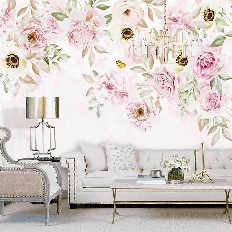 Nordic Hand-Road-Romantic Flower Wall Mural Living Room Bedroom Background Wall Paper Decoration