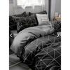 Double-Sided Double Duvet Cover Set with Elastic Sheet and Geometric Pattern