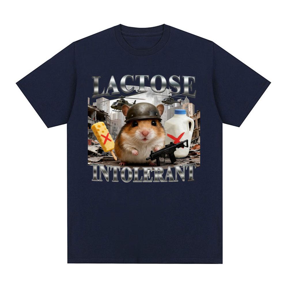 Lactose Intolerance Funny Hamster Fan Tshirt 2026 Summer New Mens Womens Fashionable Harajuku Cotton Casual Oversized Tshirt