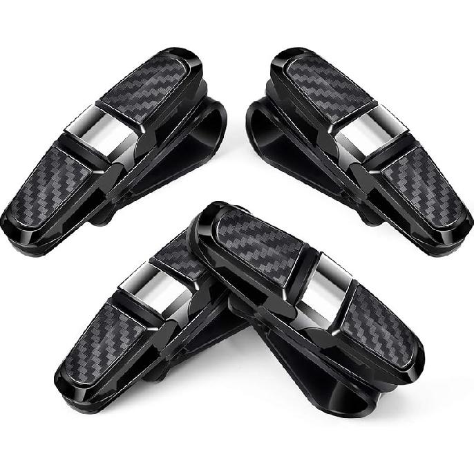 Boao 4 Pcs Sunglasses Holders For Car Sun Visor, Glasses Ticket Card Clip Mount Hanger, Double-Ends Clip 180 Degree Rotational Car Visor