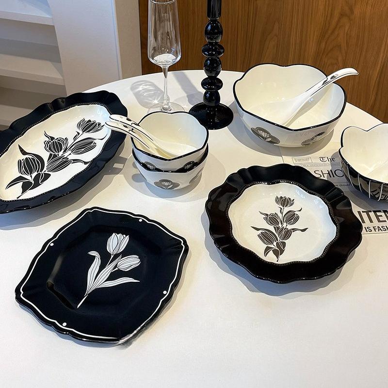 Винтажный керамический набор столовой посуды «Тюльпан» 2025 Новые ретро миски тарелки блюда столовая посуда