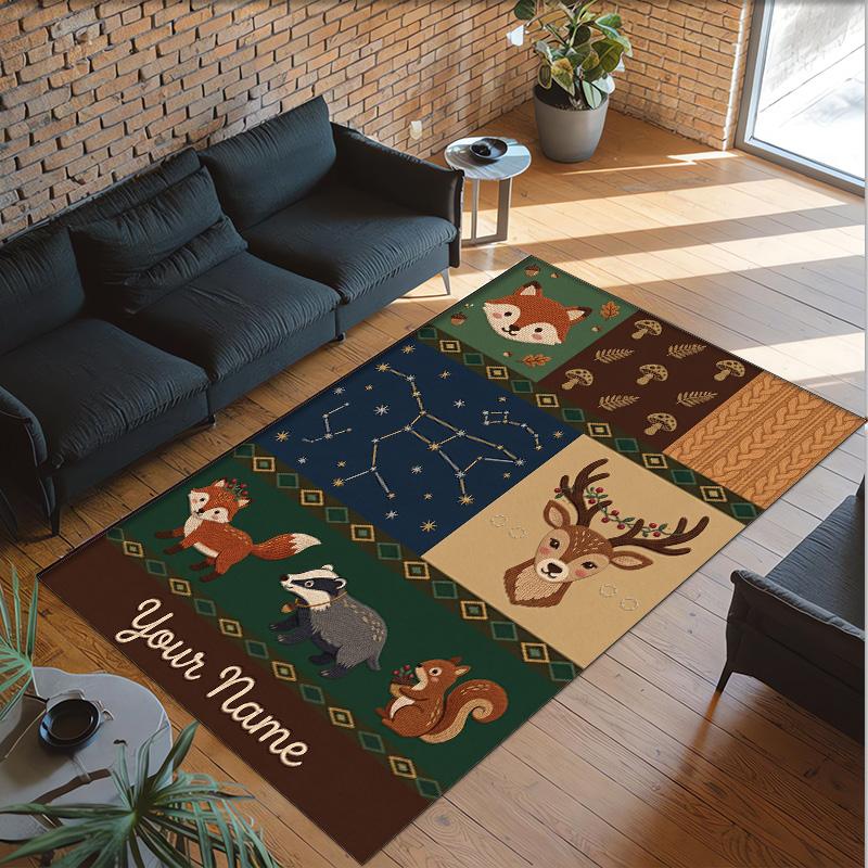 Forest Theme Crystal Velvet Floor Rug Personalized Custom Name Text Warm Carpet Home Decoration