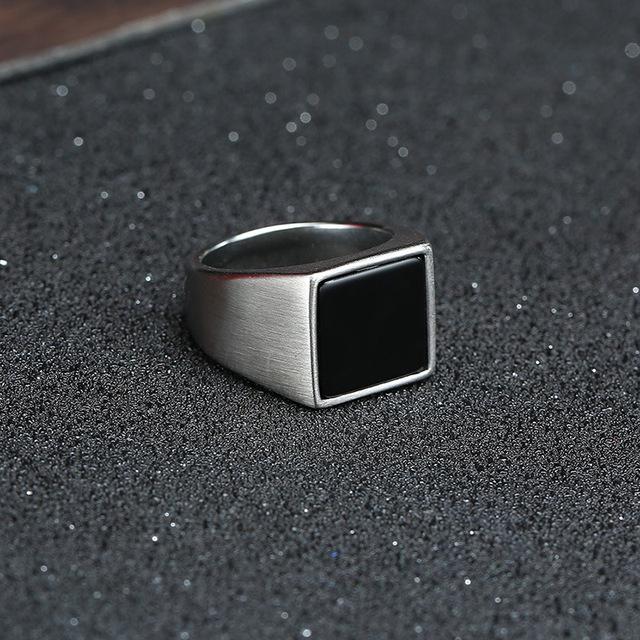 Men's Ring Smooth Stainless Steel Black Stone Gold Silver Color Rings for Men Party Jewelry