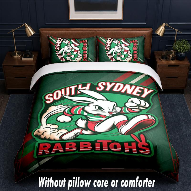 South Sydney Rabbitohs Design Bed Bedding Set 1 Duvet Cover + 2 Pillowcases Soft Breathable Household Bed Linens