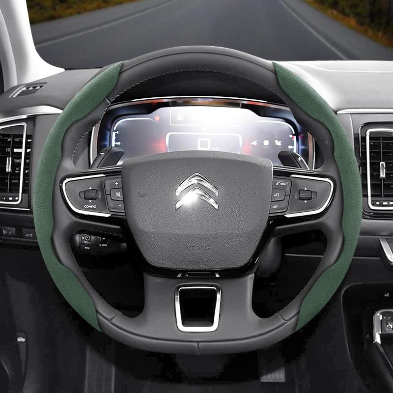 Suitable for Citroen Suede Snap-on Steering Wheel Cover Non-Slip C3 C4 X Berlingo C5 Aircross Jumper SpaceTourer Ami X Black Red