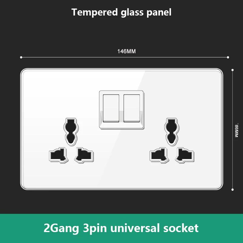 UN UK RU Standard Wall Light Switch Power Socket,18W Plug Type-C USB Quick Charging Universal 5-pin Tempered Glass Socket Outlet