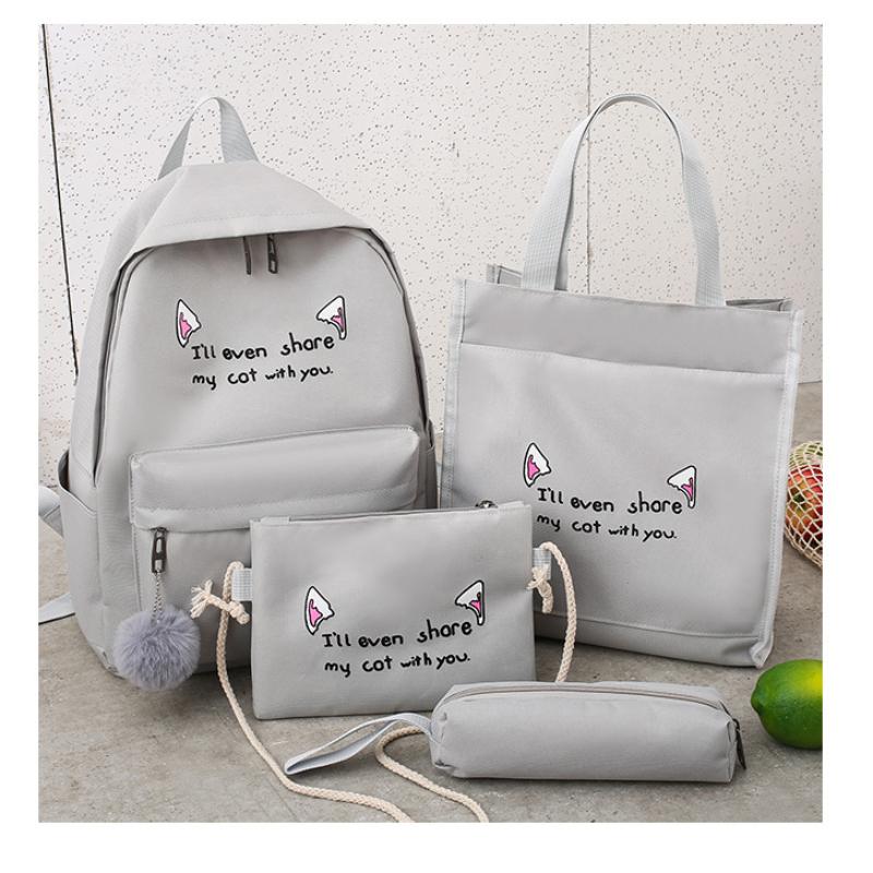 Студенческий рюкзак, 4 шт., модный тренд, комплект из четырех предметов, однотонный рюкзак большой емкости, холст, износостойкий, дышащий, женский рюкзак, дорожная сумка