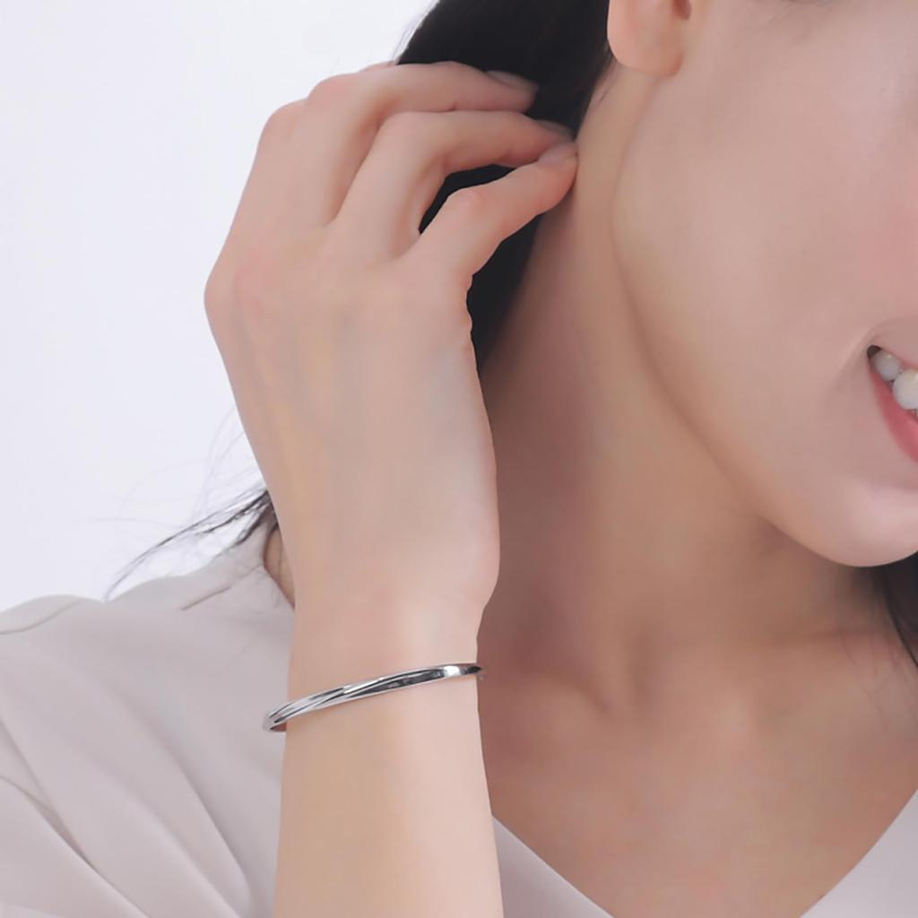 Pair of Set of Surgical Stainless Steel Wave 4SBG047SV 4SBG048SV [White Clover] Bangles, 2, 316L, Twist, Slim, &