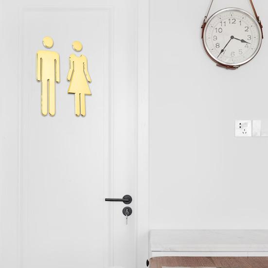 2Pcs Acrylic Bathroom Mirror Sign Adhesive Restroom Door Toilet 3D Sign Business Restaurant Office Hotel Washroom Wall Identification Signage