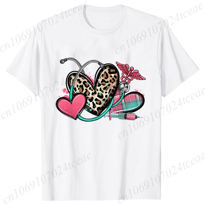 New Women T Shirt Pullover Oversize Valentines Day Love Nurse Print T-Shirt Casual Short Sleeve Women T-Shirt Nurse Tees Gifts