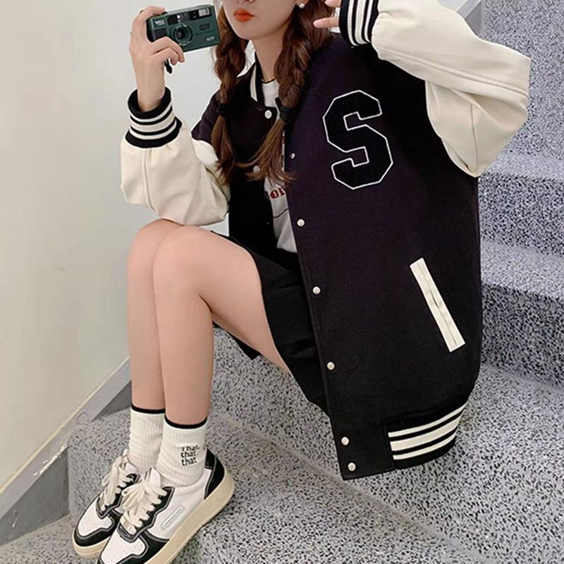 Осенняя женская бейсбольная куртка свободного покроя с яркими цветами