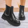Металлическая отделка Толстая подошва Челси Ботинки Женские Комфортные Слипоны Платформа Ботильоны Женские Большой размер Кожаные ботинки из полиуретана Женские 42