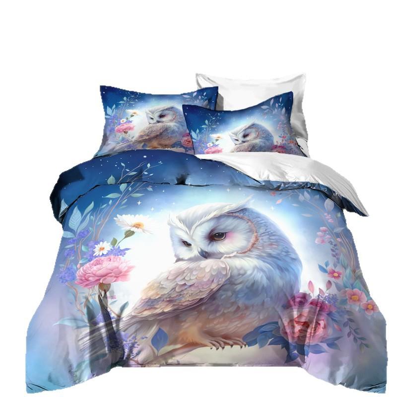 Сова 3D Цифровая печать Набор из трех предметов Приятный к коже Дышащий Пододеяльник Постельное белье для общежития