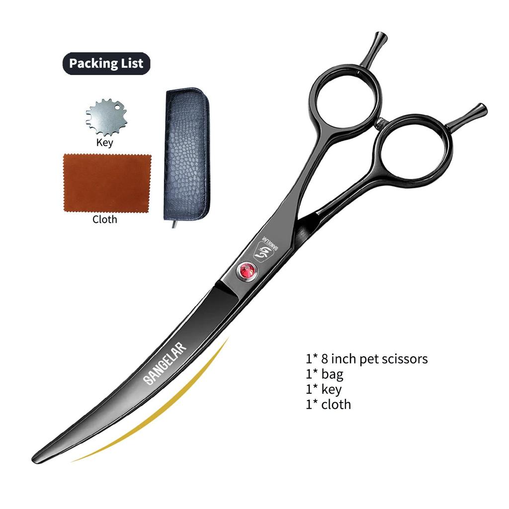 SANGELAR 8 Inch Pet Grooming Scissors Trimming Scissors Dog Grooming Curved Cutting Shear Big Pet Shop Tools Left Right Hand Using Pet Scissors