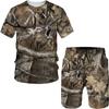 Summer Casual Camouflage Hunting Animal Wild Boar 3D T-Shirt Fashion Men's Tracksuit Short Sleeve Sportwear Men Clothing Suit